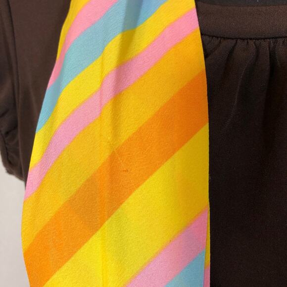 Striped Scarf in Pink Yellow Blue Orange, Retro Vintage Fringed Pastel Office - Picture 7 of 10